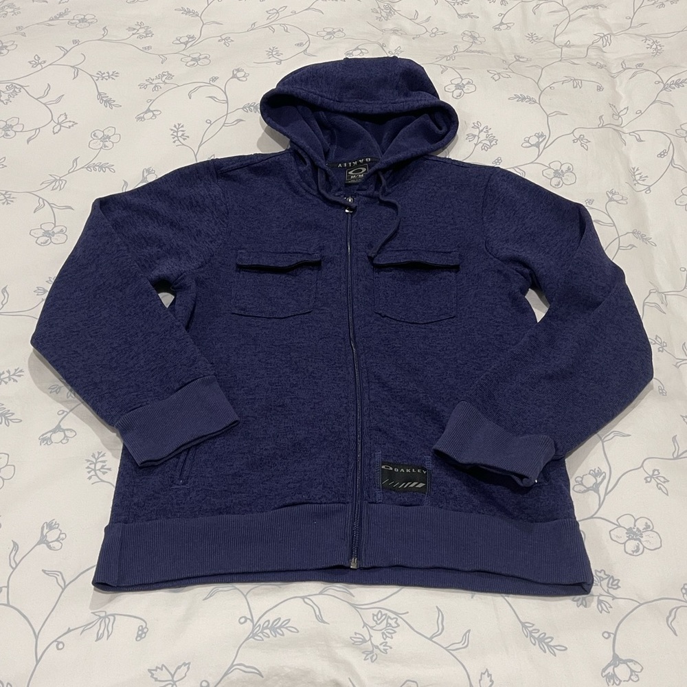 Mens OAKLEY Blue Sweater Zip Up Jacket Size Medium